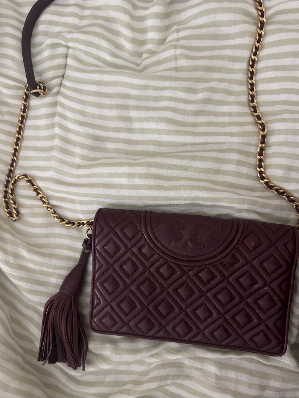 Tory Burch Quilted Tassel Crossbody Bag in Deep Wine